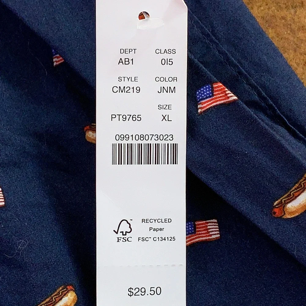 J.Crew Mens XL Navy Hot Dog American Flag Cotton Woven Boxer Shorts NWT